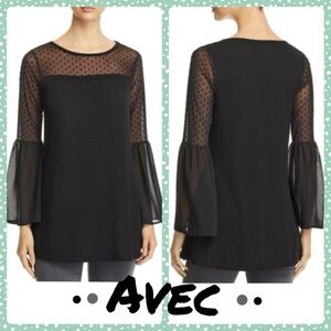 Avec Polka Dot Illusion Bell Sleeves Tunic black